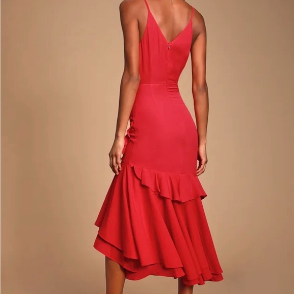 Lulus Dreamer's Dream Red Ruffled High-Low Dress - Picture 2 of 3